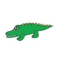 Cute friendly green crocodile with raised tail. Happy smiling alligator vector