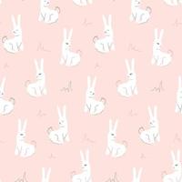 Seamless pattern of white hares on a pink background vector