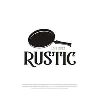 logotipo de wok de hierro fundido antiguo rústico para platos de comida tradicional diseño de logotipo de cocina de restaurante vector