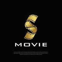 Gold abstract letter S logo for negative video recording film production vector