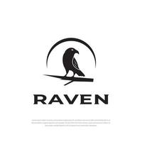 Logo Design Black Crow silhouette perched on a branch facing