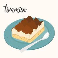 Italian dessert tiramisu on a plate isolated vector illustration