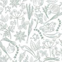 Spices and herbs hand sketch seamless pattern vector