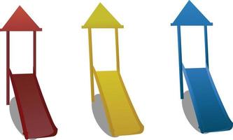 Playground cartoon slides, Different color Children's play ground activity. Colorful vector illustration on white background.