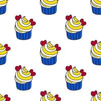 Cupcakes on a white background. Seamless pattern. Hand drawn vector. Seamless background. Vector bakery. Bakery decoration pattern.