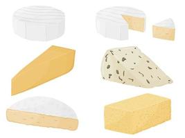 Juego de bloques de queso blando. producto de mercado agrícola para etiqueta, afiche, icono, empaque. vector