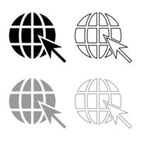 Earth ball and arrow Global web internet concept Sphere and arrow Website symbol icon outline set black grey color vector illustration flat style image