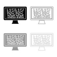 Screen with the scheme Technology concept icon outline set black grey color vector illustration flat style image