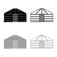 Yurt of nomads Portable frame dwelling with door Mongolian tent covering building icon outline set black grey color vector illustration flat style image