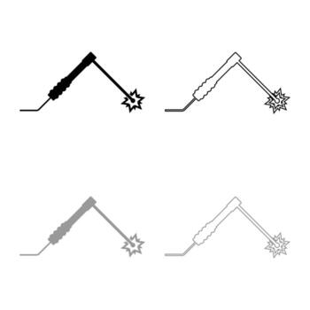 Welding process Spark from electrode with torch Work and tools concept icon outline set black grey color vector illustration flat style image