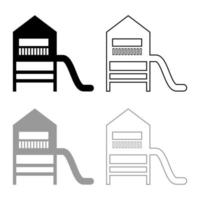 Playground slide Children's slide Kids playground Children's town with slide icon outline set black grey color vector illustration flat style image