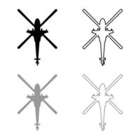 Helicopter top view Battle helicopter icon outline set black grey color vector illustration flat style image