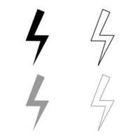 Lightning bolt Electric power Flash thunderbolt icon outline set black grey color vector illustration flat style image