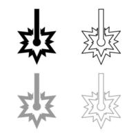 Laser working Laser line spark Welding symbol Engraving concept Laser engraving burst cut icon outline set black grey color vector illustration flat style image