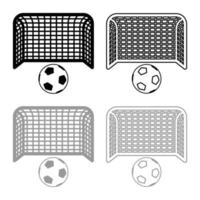 pelota de fútbol y concepto de penalización de puerta aspiración de gol gran icono de poste de fútbol contorno conjunto negro gris color vector ilustración imagen de estilo plano