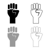 Fist up Concept of freedom fight revolution power protest icon outline set black grey color vector illustration flat style image