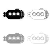 batiscafo submarino barco barco submarino icono contorno conjunto negro gris color vector ilustración estilo plano imagen