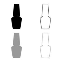 tarro con esmalte de uñas para manicura silueta de botella higiene de manos concepto de manicura conjunto de contorno de icono de barniz color gris negro ilustración vectorial imagen de estilo plano vector