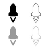 Rocket with flame in flying Spaceship launching Space exploration War weapon concept icon outline set black grey color vector illustration flat style image