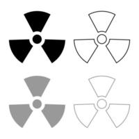 símbolo de radiactividad icono de signo nuclear conjunto de contorno color gris negro ilustración vectorial imagen de estilo plano