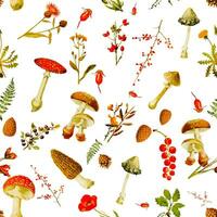 Beautiful Seamless fall forest theme pattern with floral and mushrooms image assets, autumn, t-shirts, texture perfect for mugs, fabrics, packaging, POD etc vector