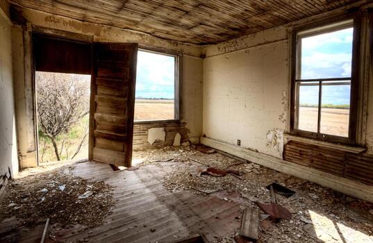 Interior abandoned house prairie photo