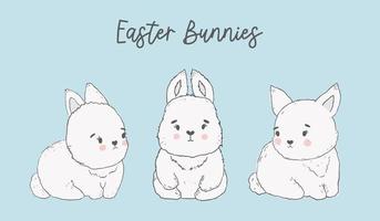 Easter set with cute bunnies. Perfect for scrapbooking, sticker kit, tags, greeting cards, party invitations. Hand drawn vector illustration.