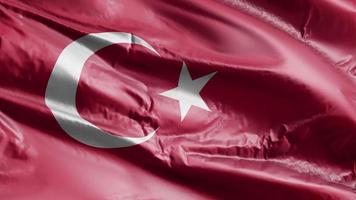 turkije vlag zwaaien op de wind-lus. Turkse banner zwaaiend op de wind. volledige vulling achtergrond. 10 seconden lus. video