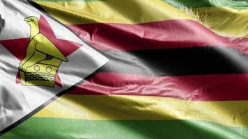 bandeira têxtil do zimbabwe acenando lentamente no loop de vento. bandeira do zimbabwe balançando suavemente na brisa. tecido tecido têxtil. fundo de preenchimento completo. Ciclo de 20 segundos. video