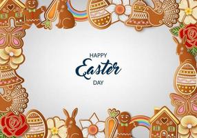 easter background with gingerbread cookies. easter frame with gingerbreads vector