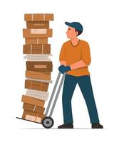 Delivery Man with a Push Cart. vector