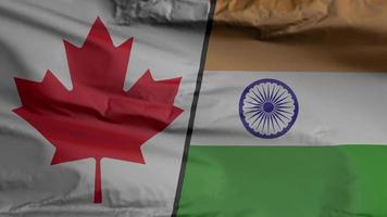 kanada und indien flagge nahtlose nahaufnahme winkende animation. kanada und indien hintergrund. 3D-Rendering, 4k-Auflösung video