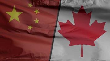 China and Canada flag seamless closeup waving animation. China and Canada Background. 3D render, 4k resolution video