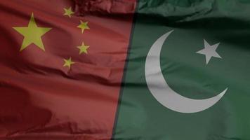 China and Pakistan flag seamless closeup waving animation. China and Pakistan Background. 3D render, 4k resolution video