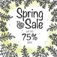 Spring Sale Banner With Herbs and Snail vector