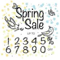 Numbers Set. Spring Sale. With Birds and Butterflies vector