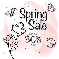 Spring Sale Banner With Flowers and Ladybirds vector