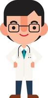 Flat design doctor character in uniform with hands on waist. Vector character