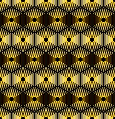 YELLOW BACKGROUND WITH BLACK VECTOR HEXAGONS