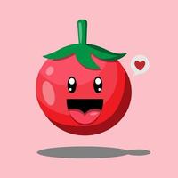 cute illustration of a tomato with a happy expression vector