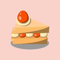 vector illustration of a piece of tart complete with cream and cherries on top.