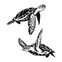 two sea turtle swimming silhouette