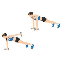 Woman doing Plank straight arm kickback exercise. Flat vector illustration isolated on white background