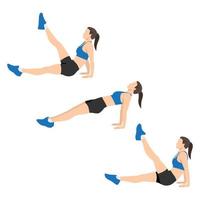 Woman doing Reverse plank leg raises exercise. Flat vector illustration isolated on white background