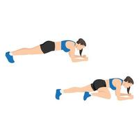 Woman doing Spiderman plank exercise. Flat vector illustration isolated on white background