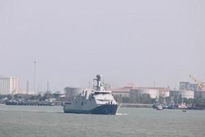 Surabaya, Indonesia. April 21th, 2019-Battleship in Madura strait photo