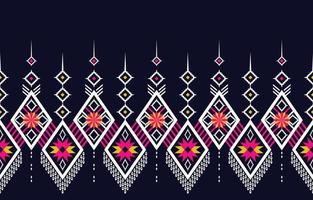 Dark blue Ethnic abstract flower art. Seamless pattern in tribal, folk embroidery, and Mexican style. Aztec geometric art ornament print. Design for carpet, wallpaper, clothing, wrapping, fabric. vector