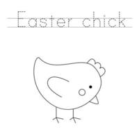 Trace the letters and color Easter chicken. Handwriting practice for kids. vector