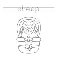 Trace the letters and color Easter lamb. Handwriting practice for kids. vector