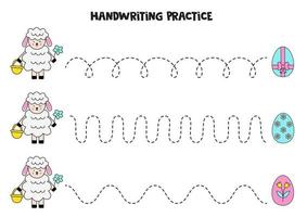 Tracing lines with cute Easter sheep. Writing practice. vector